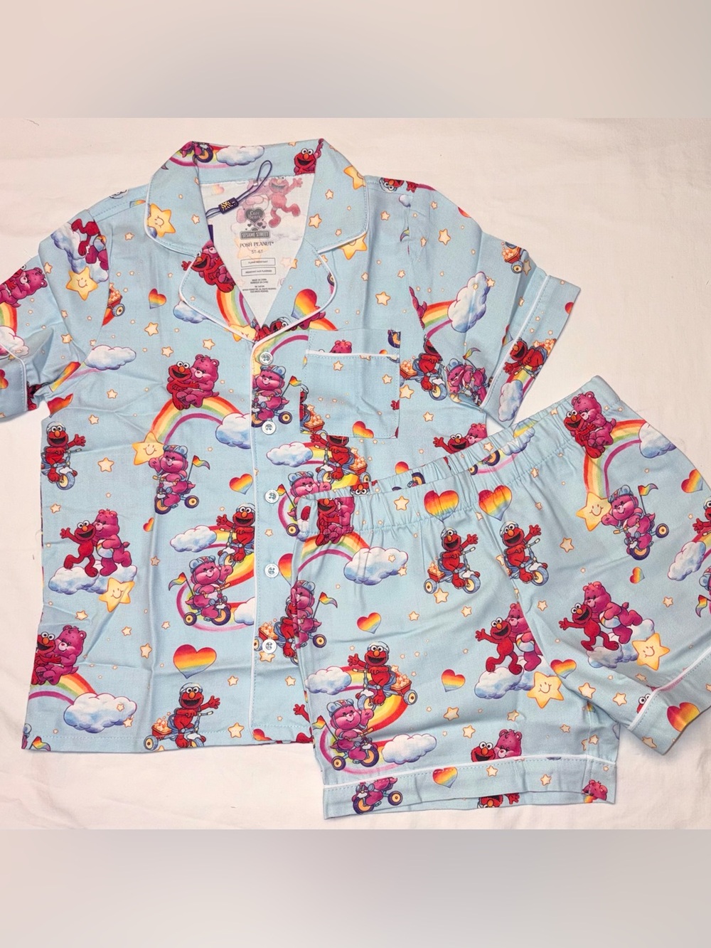 Posh Peanut X Care Bears X Sesame St Unisex Elmo P.J.’s with Dust bag sz 5/6 NWT